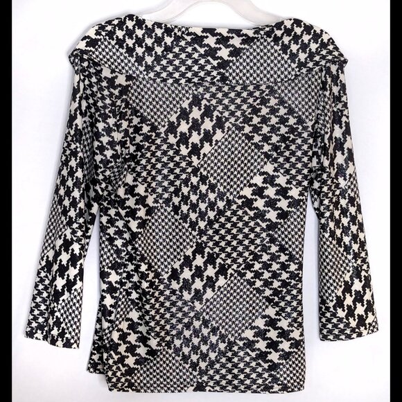 Shimmery JUS D'ORANGE Paris Size S Multi Houndstooth Faux Wrap Stretch Blouse - Picture 3 of 5